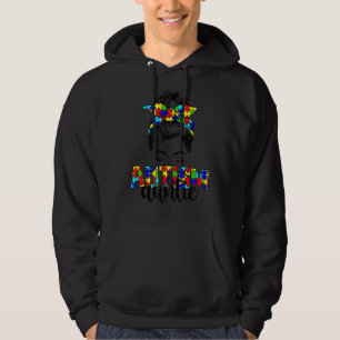 Retro Autism Awareness Messy Bun Auntie Support Au Hoodie