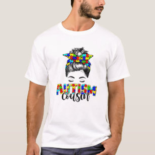Retro Autism Awareness Messy Bun Cousin Support Au T-Shirt