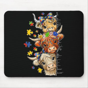 Retro Autism Awareness Puzzle Coquette Bow Mouse Mat