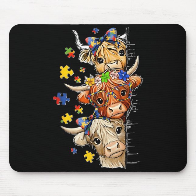 Retro Autism Awareness Puzzle Coquette Bow Mouse Mat (Front)