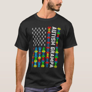 Retro Autism Awareness Usa Flag Grampa Support Aut T-Shirt