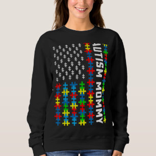 Retro Autism Awareness Usa Flag Mummy Support Auti Sweatshirt