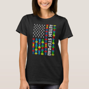 Retro Autism Awareness USA Flag Stepdad Support Au T-Shirt