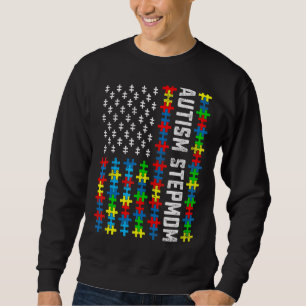 Retro Autism Awareness Usa Flag Stepmom Support Au Sweatshirt