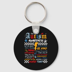 Retro autism awareness world tour puzzle piece key ring