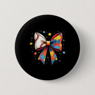 Retro Autism Baseball Bow Puzzle Piece Awareness A 6 Cm Round Badge