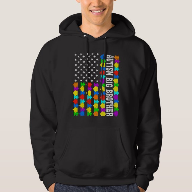 Retro Autism Big Brother American Flag Love Autism Hoodie (Front)