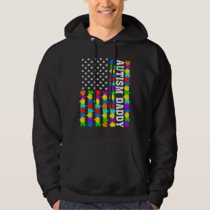 Retro Autism Daddy American Flag Love Autism Aware Hoodie