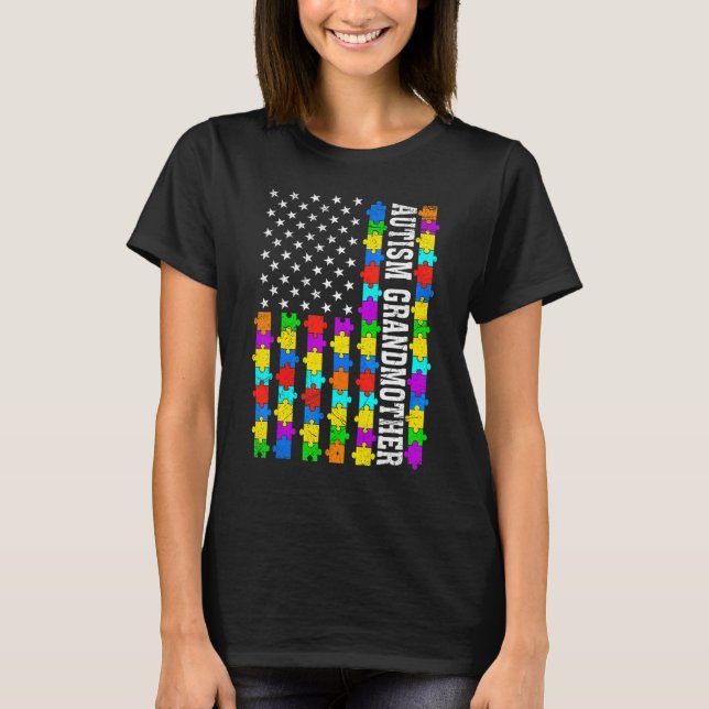 Retro Autism Grandmother American Flag Love Autism T-Shirt (Front)