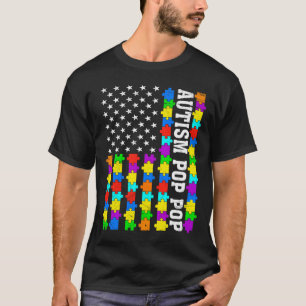 Retro Autism Pop Pop American Flag Love Autism Awa T-Shirt