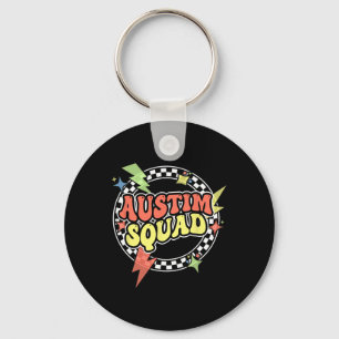 Retro Autism Squad Support Autism Mum Dad Funny Fo Key Ring