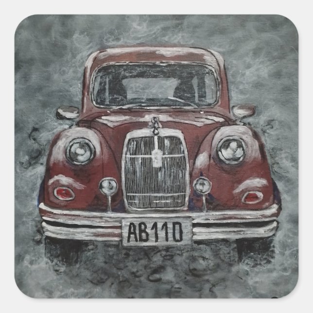 retro, auto, car, square sticker (Front)