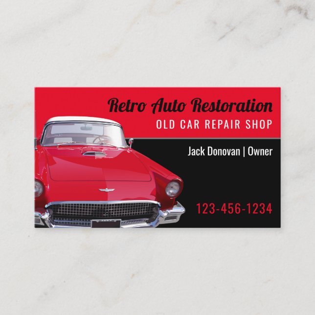 Retro Auto Restoration | Repair Shop Business Card (Front)
