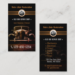 Retro Auto Restoration   Repair Shop elegant Busin Business Card
