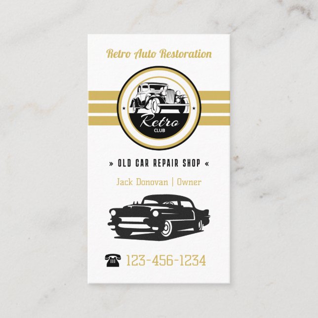Retro Auto Restoration | Repair Shop elegant Business Card (Front)