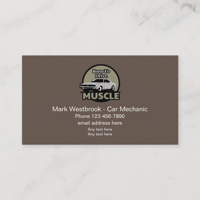 Retro Automotive Muscle Car Theme Business Card (Front)