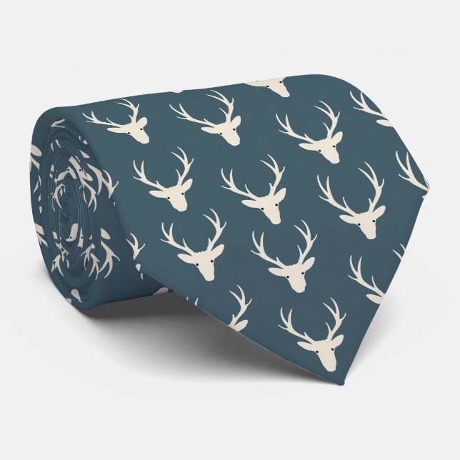 Retro Autumn Buck Deer Head Neck Tie (Rolled)
