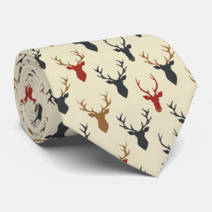 Retro Autumn Buck Deer Head Neck Tie