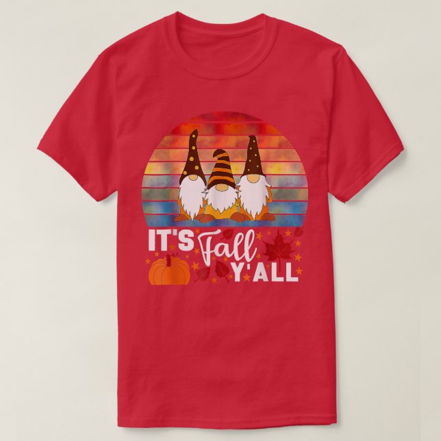Retro Autumn Gnomes Its Fall Yall Pumpkin  T-Shirt (Design Front)