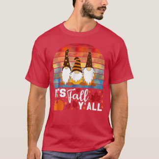Retro Autumn Gnomes Its Fall Yall Pumpkin  T-Shirt