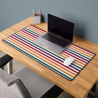 Retro Autumn Multi-Coloured Horizontal Striped Desk Mat