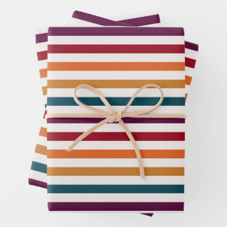 Retro Autumn Multi-Coloured Horizontal Striped Wrapping Paper Sheet
