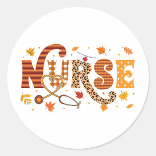 Retro Autumn Pumpkin Fall Nurse Life Thanksgiving Classic Round Sticker