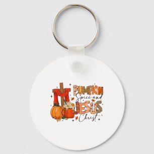 Retro Autumn Pumpkins Spice And Jesus Christ Fall Key Ring
