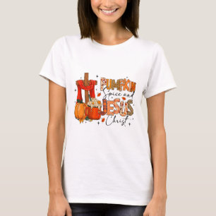 Retro Autumn Pumpkins Spice And Jesus Christ Fall T-Shirt