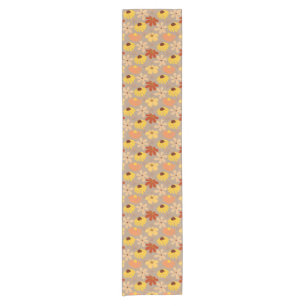 Retro Autumn Yellow Red Orange Flowers Short Table Runner