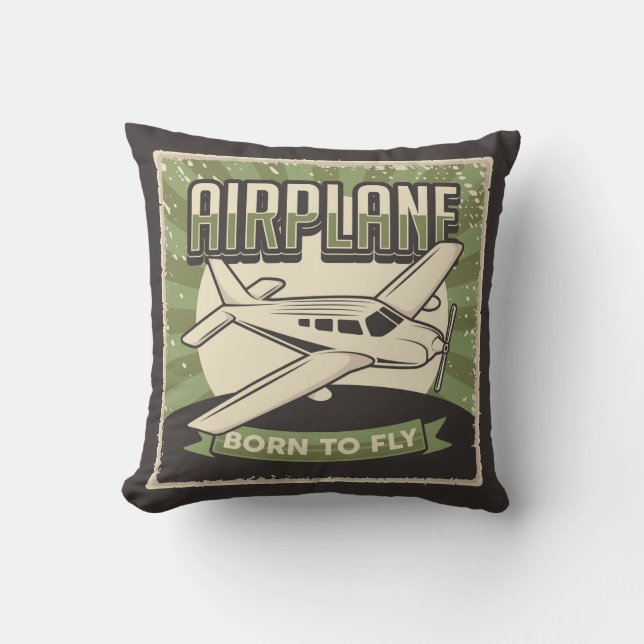 Retro Aviation Aeroplane Throw Pillow (Front)