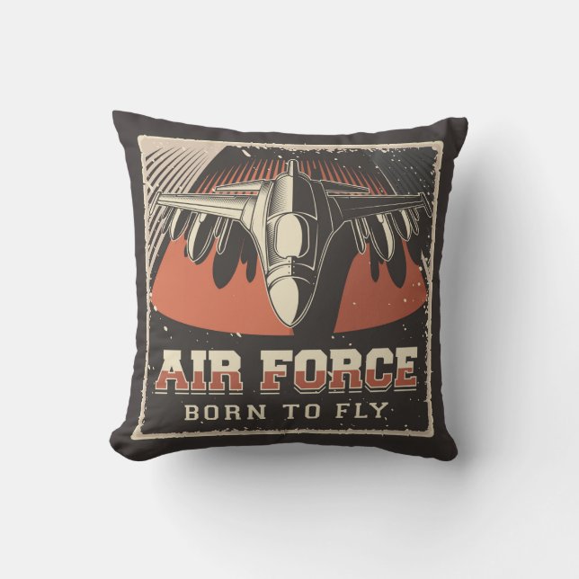 Retro Aviation Airforce Throw Pillow (Front)