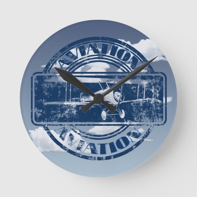 Retro Aviation Art Round Clock (Front)