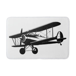 Retro Aviation Biplane Silhouette Aeroplane Bath Mat