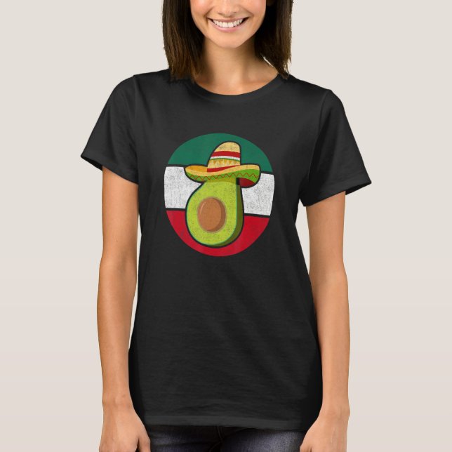 Retro Avocado Sombrero Hat Mexican Independence Da T-Shirt (Front)
