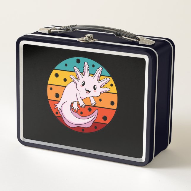 Retro Axolotl Kawaii Animal Axolotls Lover Pet Own Metal Lunch Box (Front)