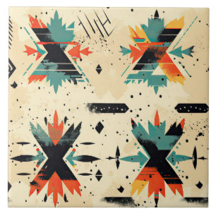 Retro Aztec pattern geometric abstract orange  Tile