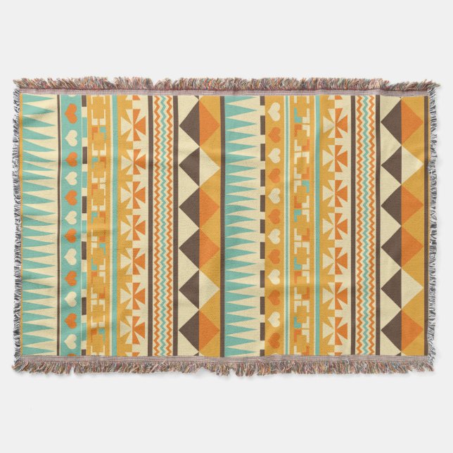 Retro Aztec Pattern Print Throw Blanket (Front)