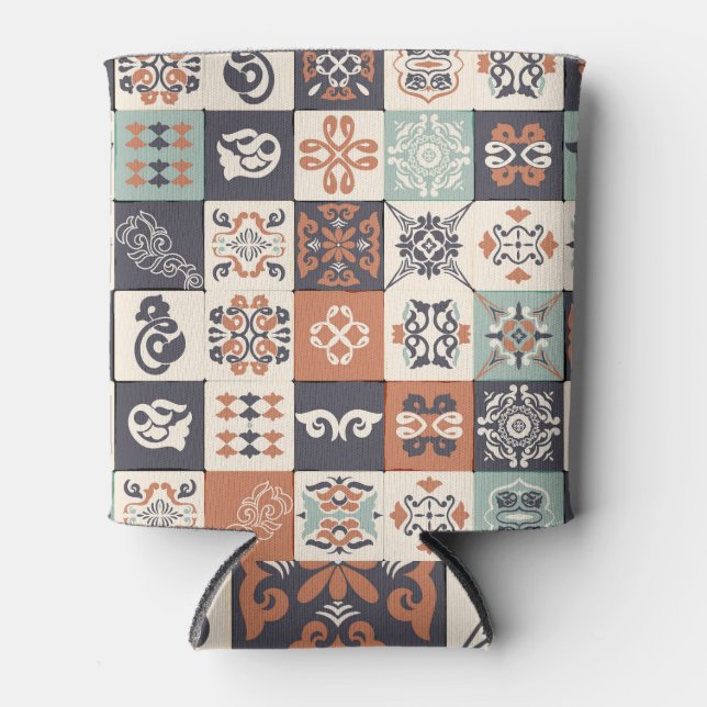 Retro Azulejos: Lisbon Tile Pattern Can Cooler (Front)