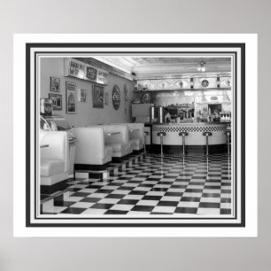 Retro B&W Diner Poster 20 x 24