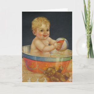 Retro Baby Bath Greeting Card