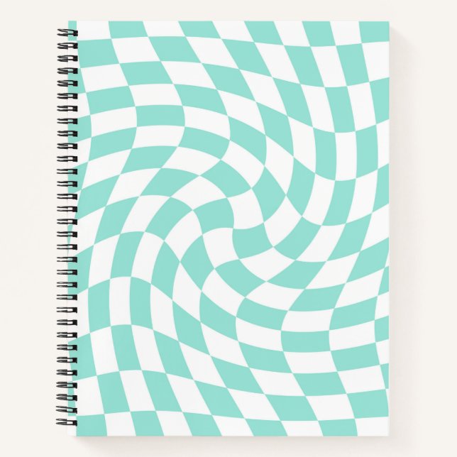 Retro Baby Blue Pastel Warped Checks Chequered  Notebook (Front)