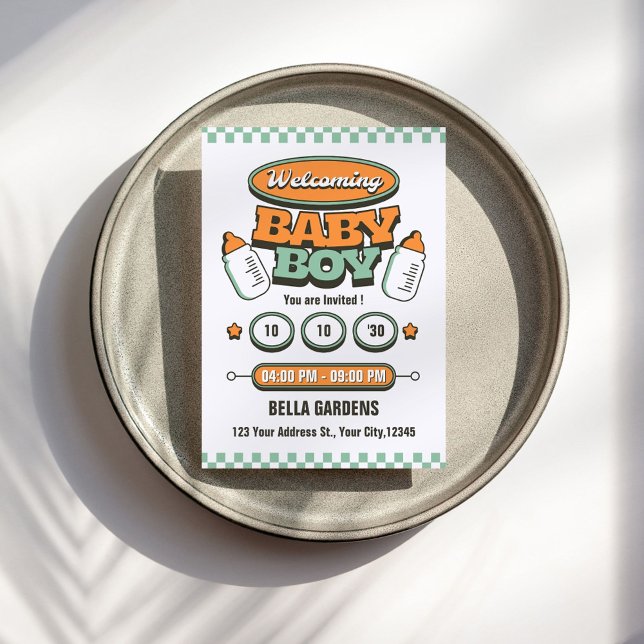Retro Baby Boy Shower Invitation (Creator Uploaded)