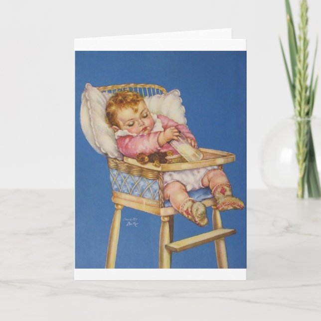 Retro Baby In High Chair Greeting Card (Front)