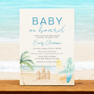 Retro Baby on Board Surfboard Beach Shower Invitation