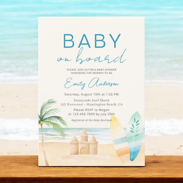 Retro Baby on Board Surfboard Beach Shower Invitation (Creator Uploaded)
