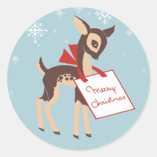 Retro Baby Reindeer Christmas Sticker