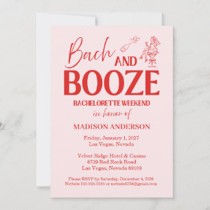 Retro Bach And Booze Bachelorette Red Pink Invitation