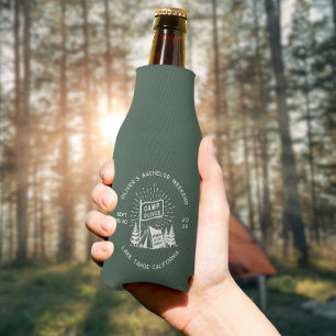 Retro Bachelor Party Weekend in the Woods Green Bottle Cooler
