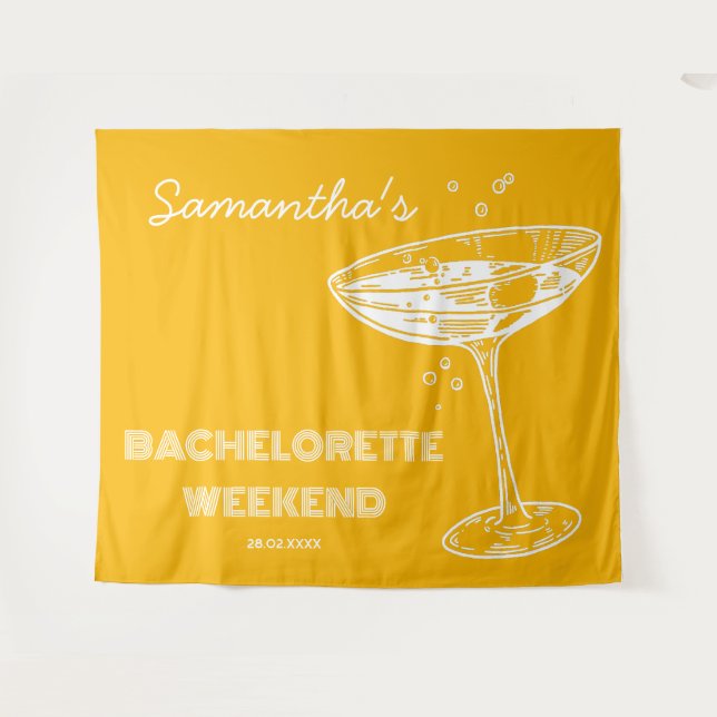 Retro Bachelorette Party Backdrop Boho Cocktail Tapestry (Front (Horizontal))
